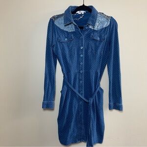 Boden Blue Long Sleeve Notched Collar Shirt Dress